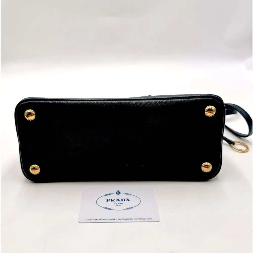 Auth Prada Small Baltic Blue Saffiano Lux Leather 2way Top Handle Promenade Bag